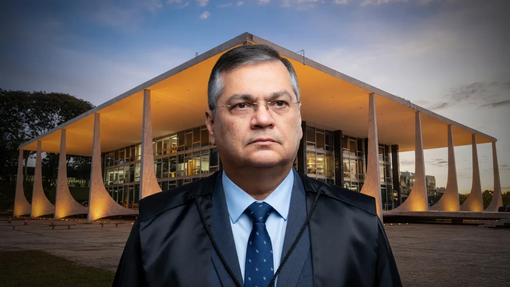 Flávio Dino libera bordão nunca será: sessão STF com fachada dramaticamente iluminada