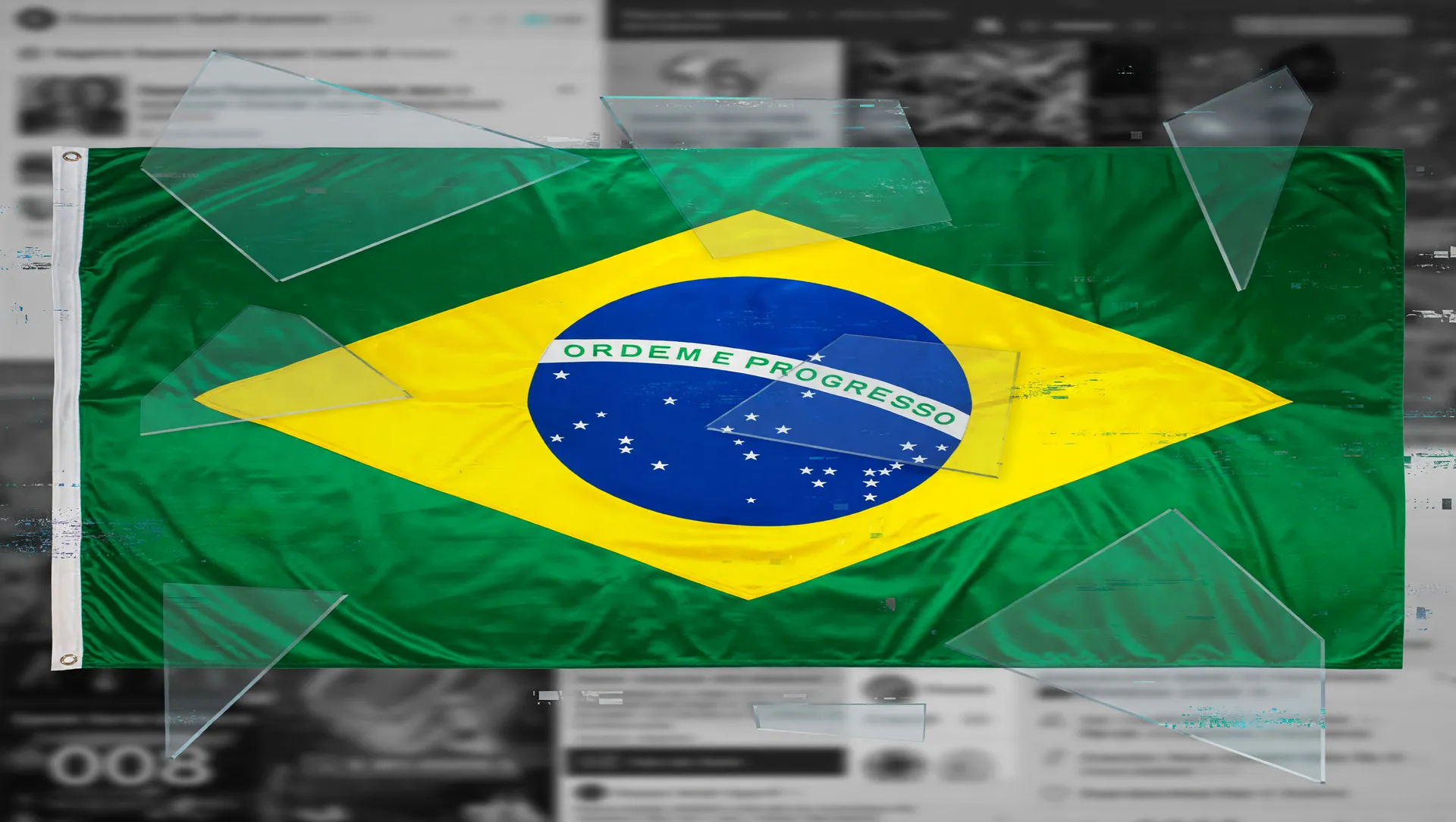 Bandeira brasileira em contexto de fake news política no Brasil e fragmentação de informações digitais