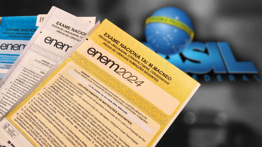 Provas do Enem e logo do Governo Federal representando inscrições Sisu+ junho 2026 para admissão universitária