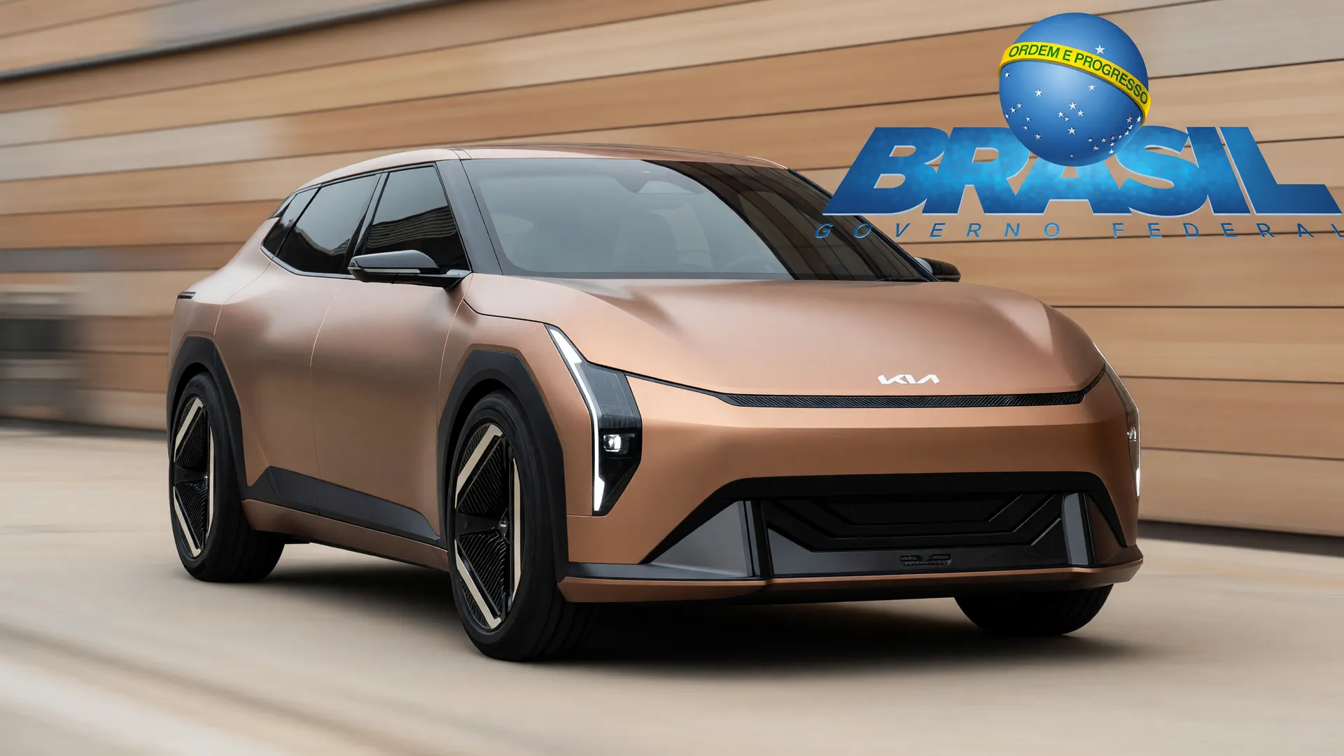 Carro elétrico e logotipo do Governo Federal representando a isenção importação carros elétricos Brasil