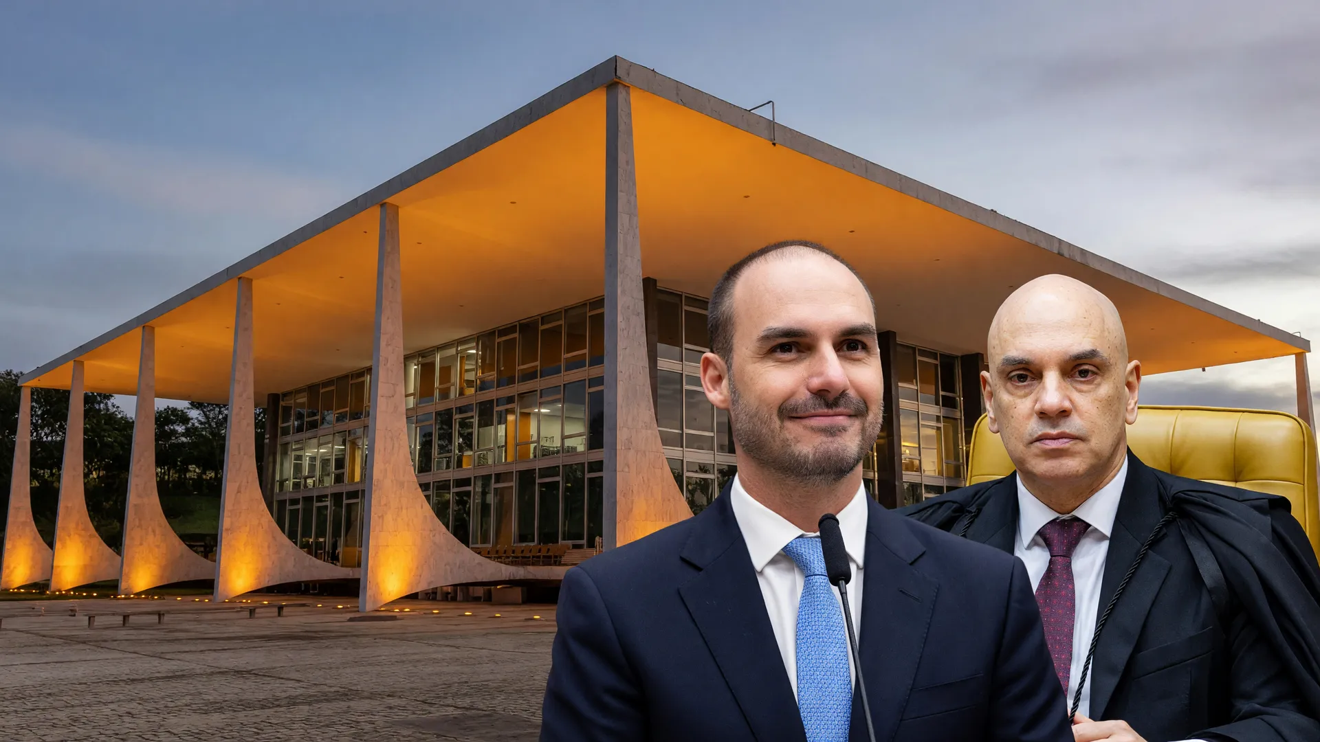 Julgamento Eduardo Bolsonaro por coação no STF, fachada institucional em destaque