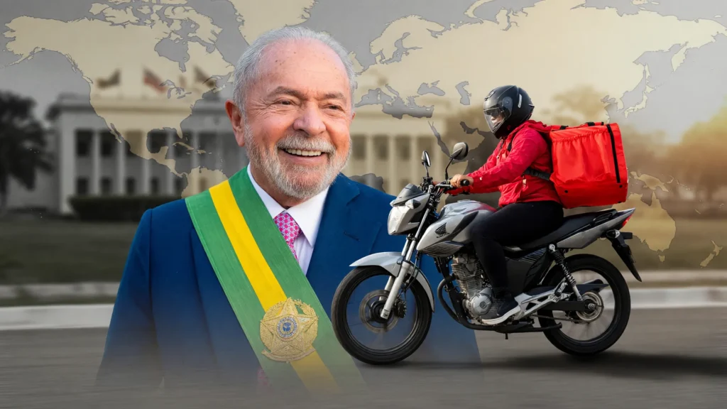 Lula com entregador em moto: nova linha de crédito moto elétrica entregador disponível