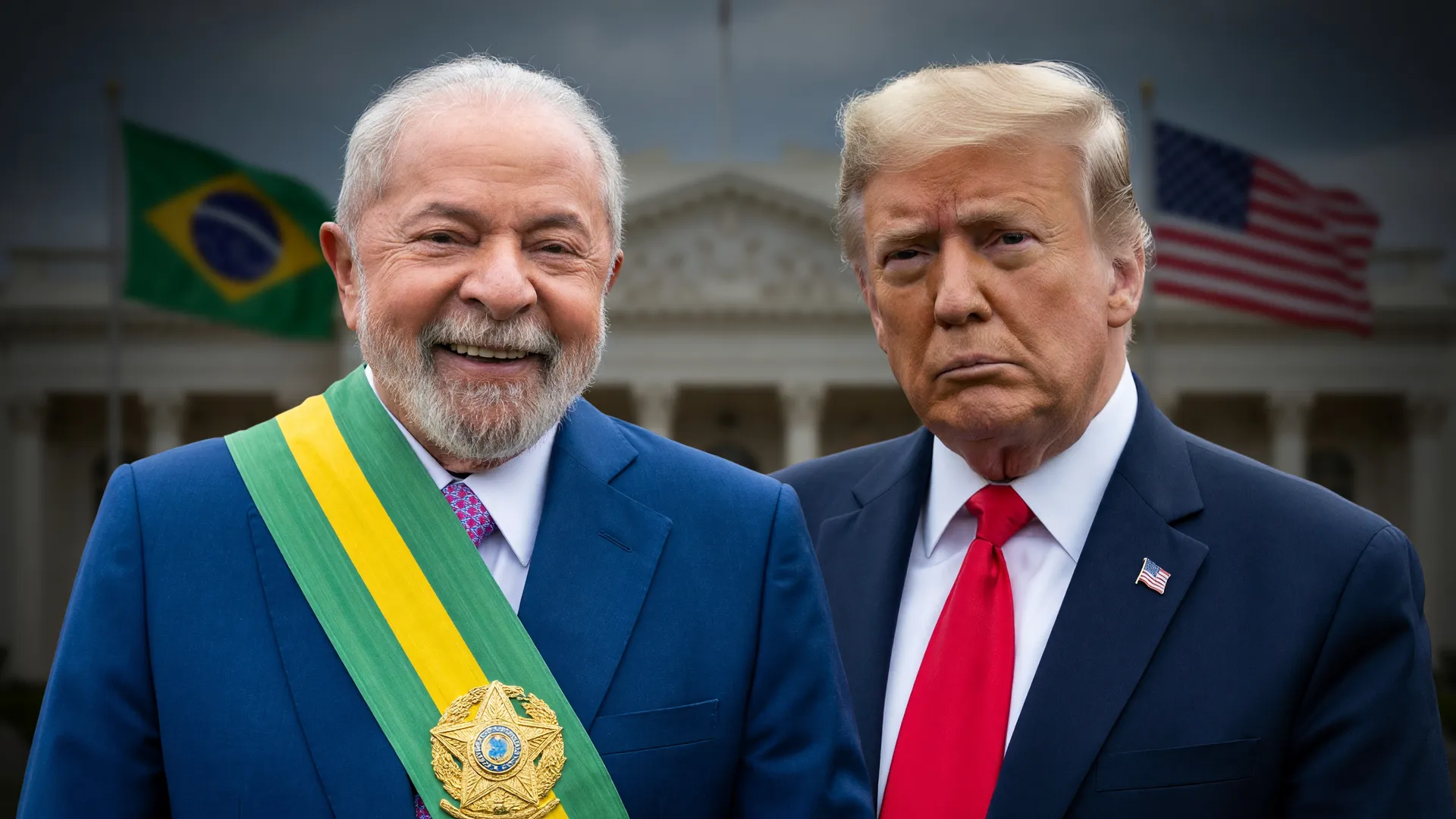 Lula e Trump em retratos, símbolo da tensão sobre a marca PIX registrada no INPI frente às tarifas