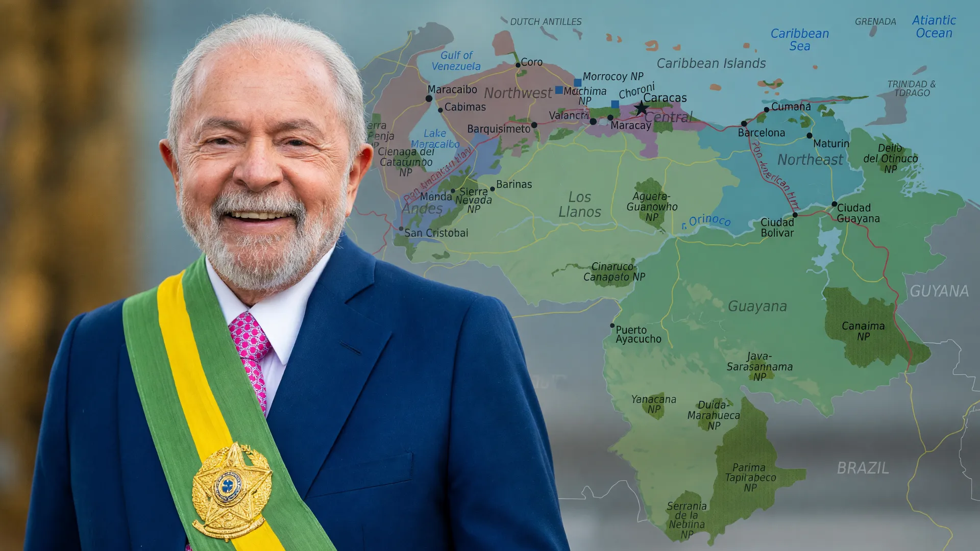 Presidente Lula e mapa da Venezuela: diplomacia da missão Múcio perante terremoto