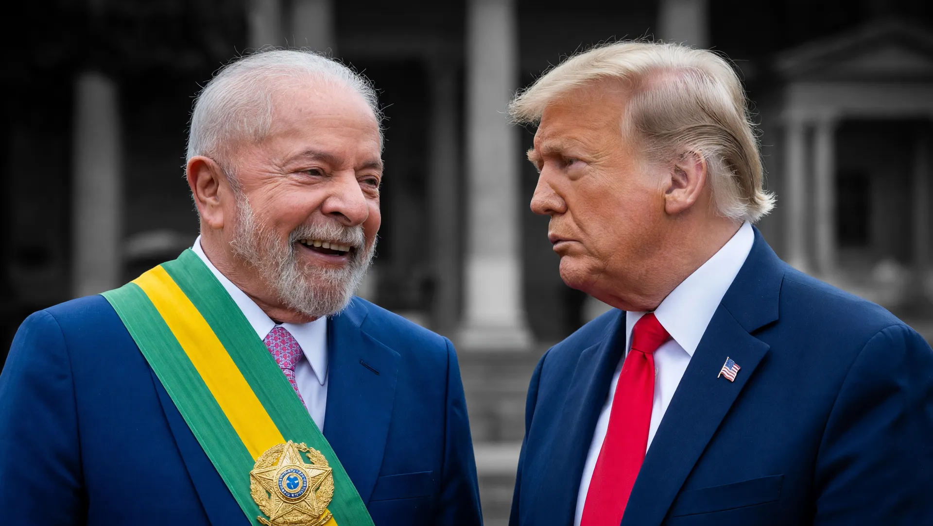 Retrato de Lula em resposta a Trump, representando a nota do governo brasileiro contra tarifas EUA