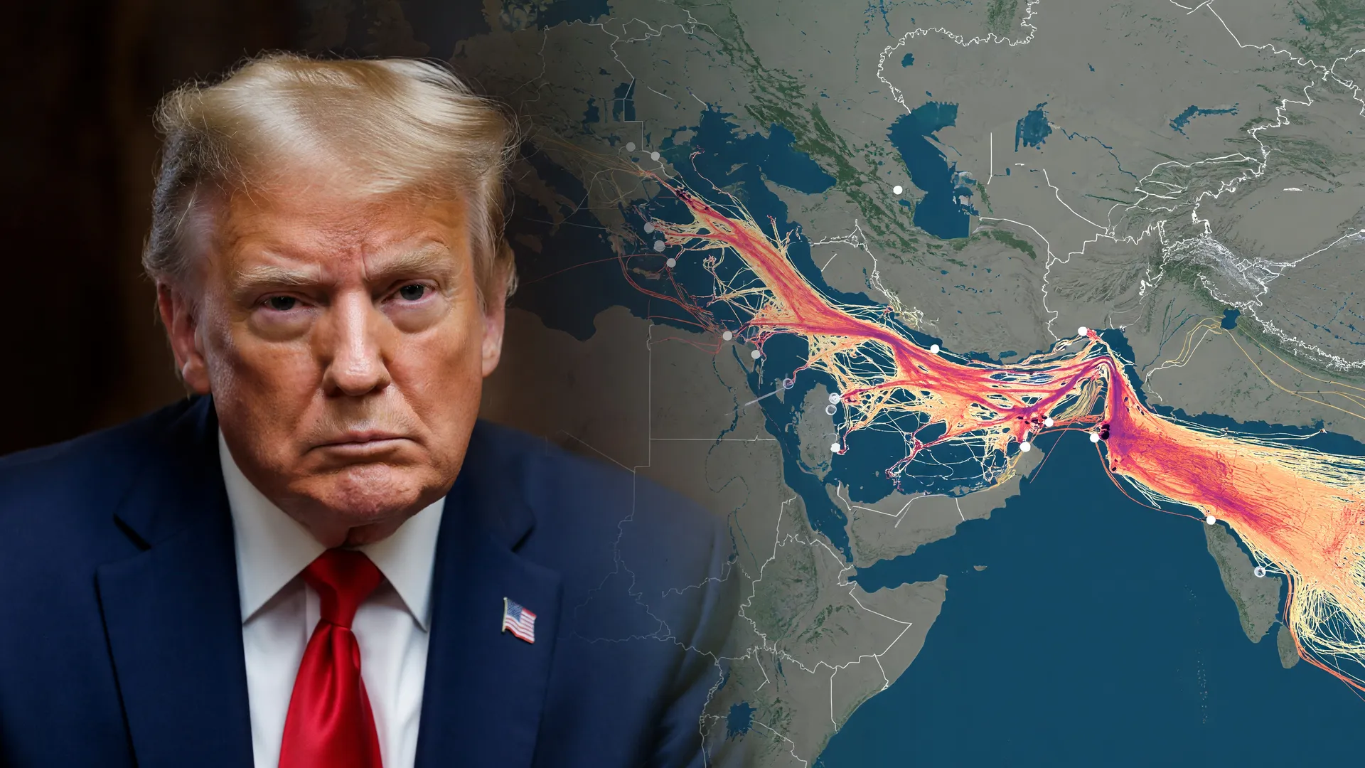 Retrato de Trump com mapa do Estreito: nova trégua EUA Irã impacta mercados