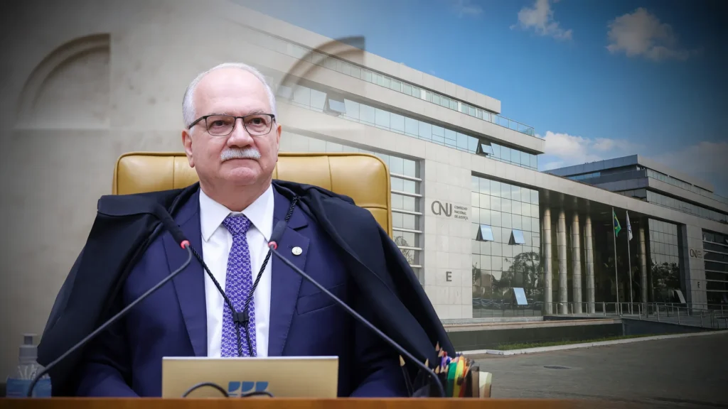 Ministro Edson Fachin e sede do CNJ, representando o pente-fino penduricalhos dos magistrados judiciário