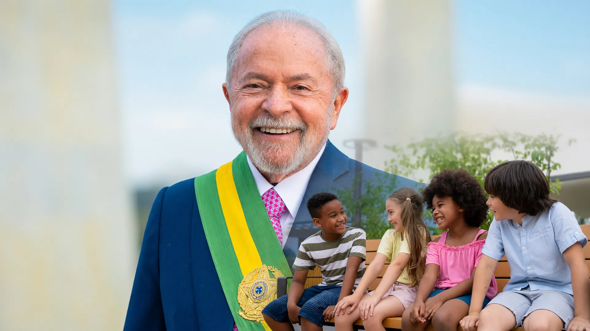 Retrato de Lula com crianças representando a política nacional altas habilidades superdotação