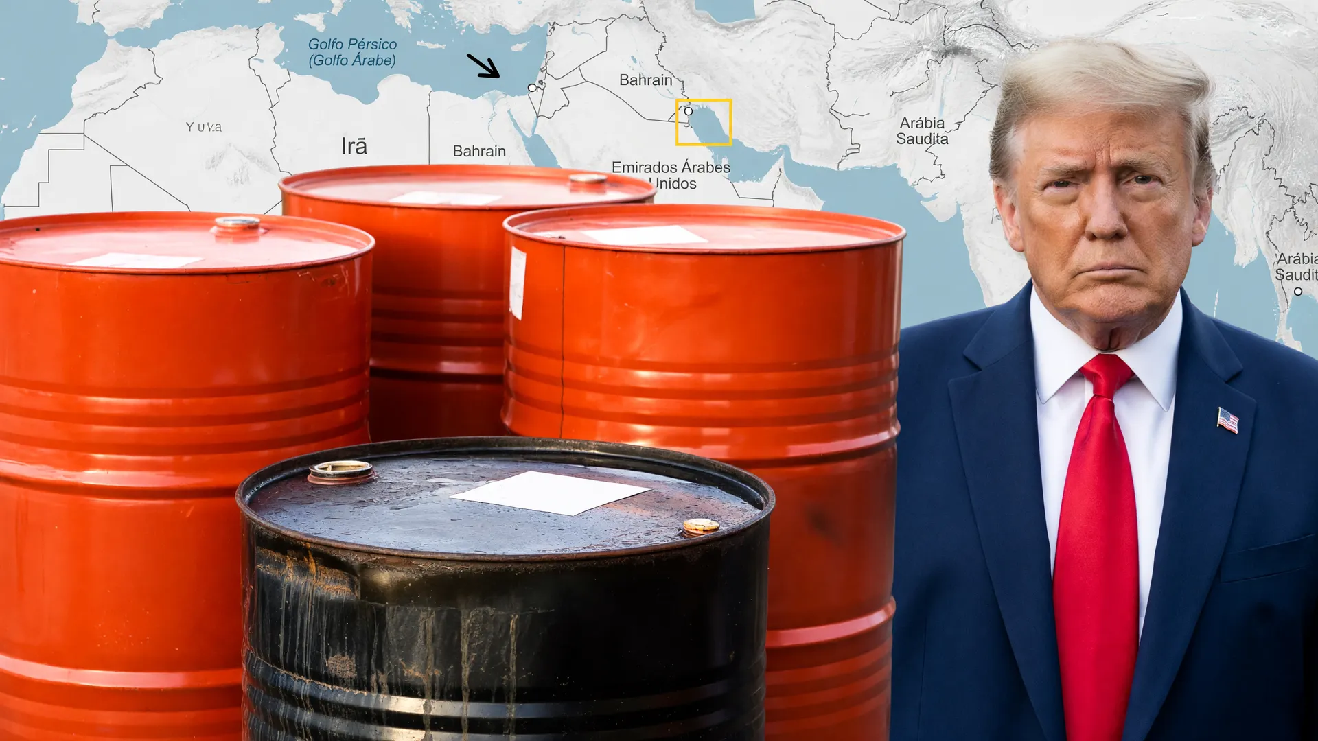 Barris de petróleo, mapa do Estreito de Ormuz e Trump: a queda do petróleo acordo EUA Irã