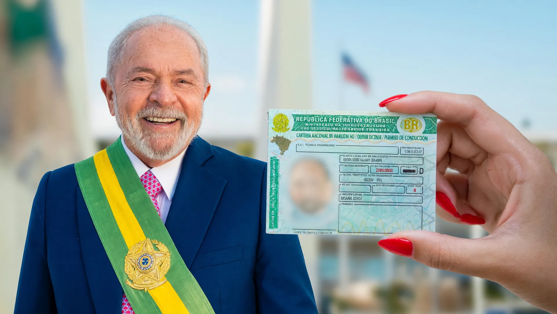 Retrato do Presidente Lula ao lado de CNH, ilustrando a renovação automática para bons condutores