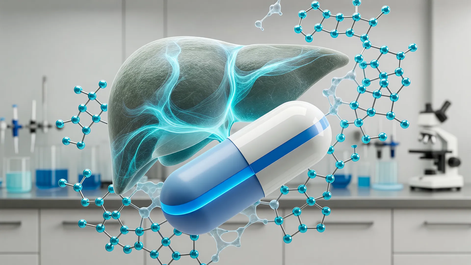 Detalhe farmacêutico simbolizando survodutida redução gordura hepática em inovadora terapia para obesidade