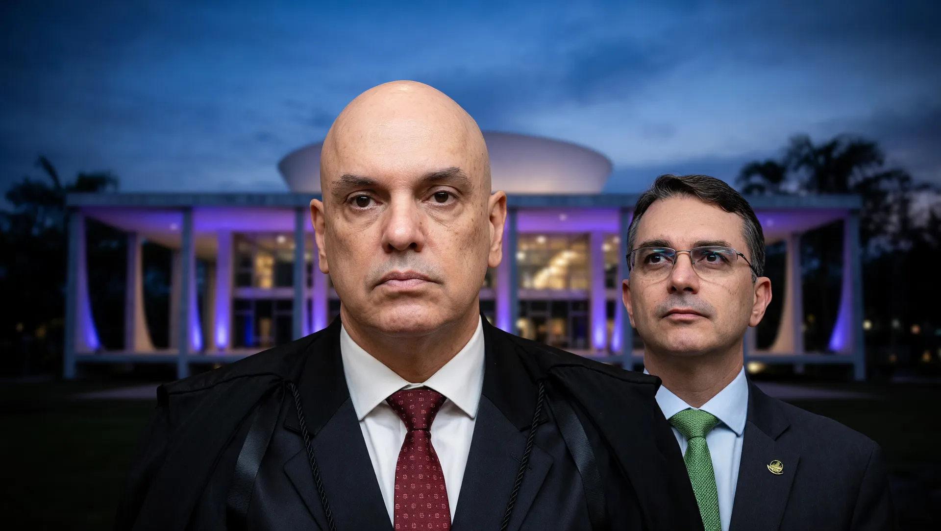Editorial sobre suspeição de Moraes caso Master STF: fachada do Supremo, ministro e personagens políticos