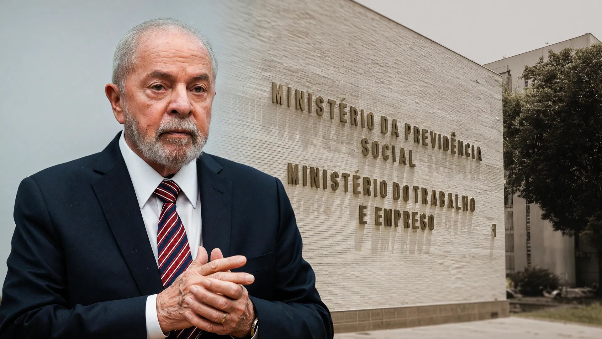 Presidente Lula e edifício do Ministério do Trabalho simbolizando regulação sobre trabalho em feriados no comércio