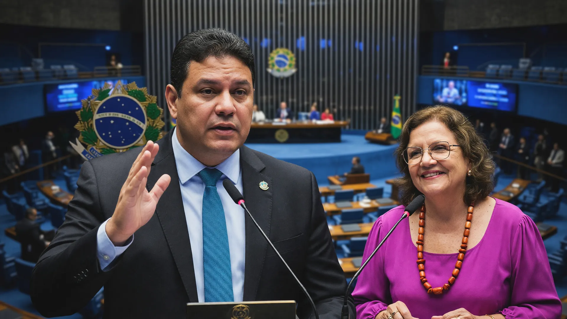 Senado aprova aposentadoria especial agentes comunitários saúde, com Alcolumbre e Teresa Leitão no plenário.