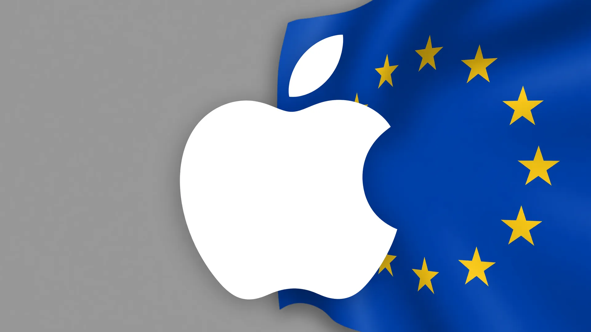 Logo Apple com bandeira da UE simbolizando decisão sobre gatekeeper da App Store na Europa