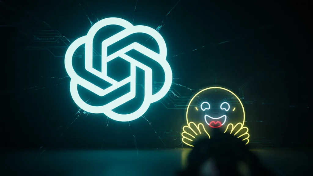 Logo da OpenAI brilha de forma sombria, remetendo ao ataque cibernético IA OpenAI contra a Hugging Face