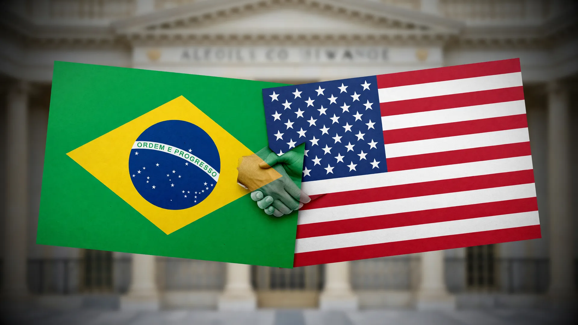 Bandeira do Brasil ao lado da bandeira dos EUA, simbolizando a bandeira Brasil EUA tarifaço antes da tarifa de 25%.