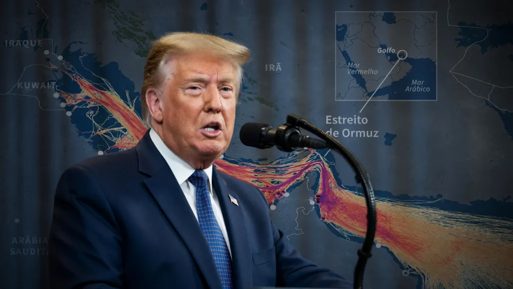 Trump anuncia bloqueio no Estreito de Ormuz para pressionar o Irã e controlar rota marítima estratégica