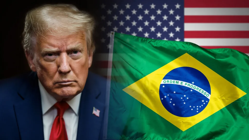 Trump e a bandeira do Brasil ilustram risco de o Brasil ser o segundo país mais tarifado pelos EUA