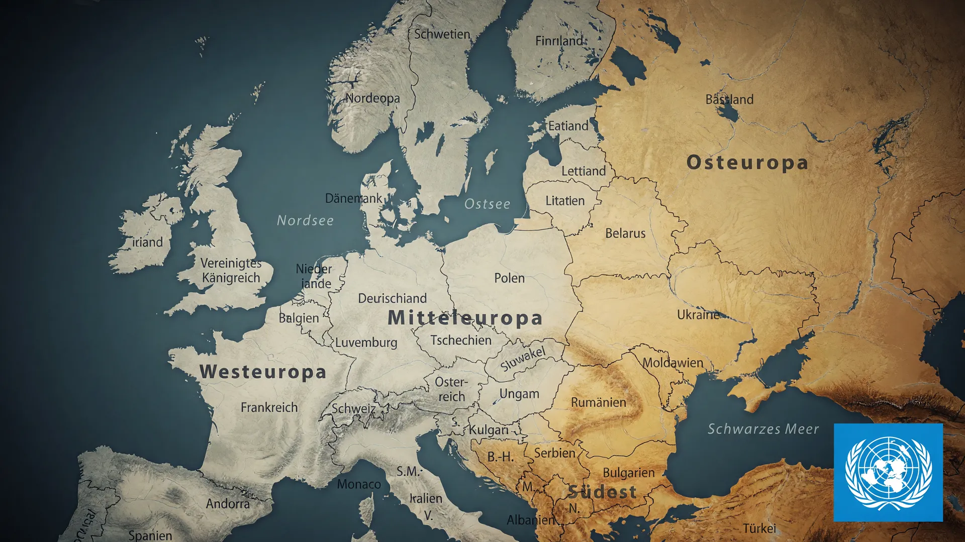 Mapa da Europa com destaque na região Leste ilustra como calor extremo causa seca Europa após onda de calor recorde.
