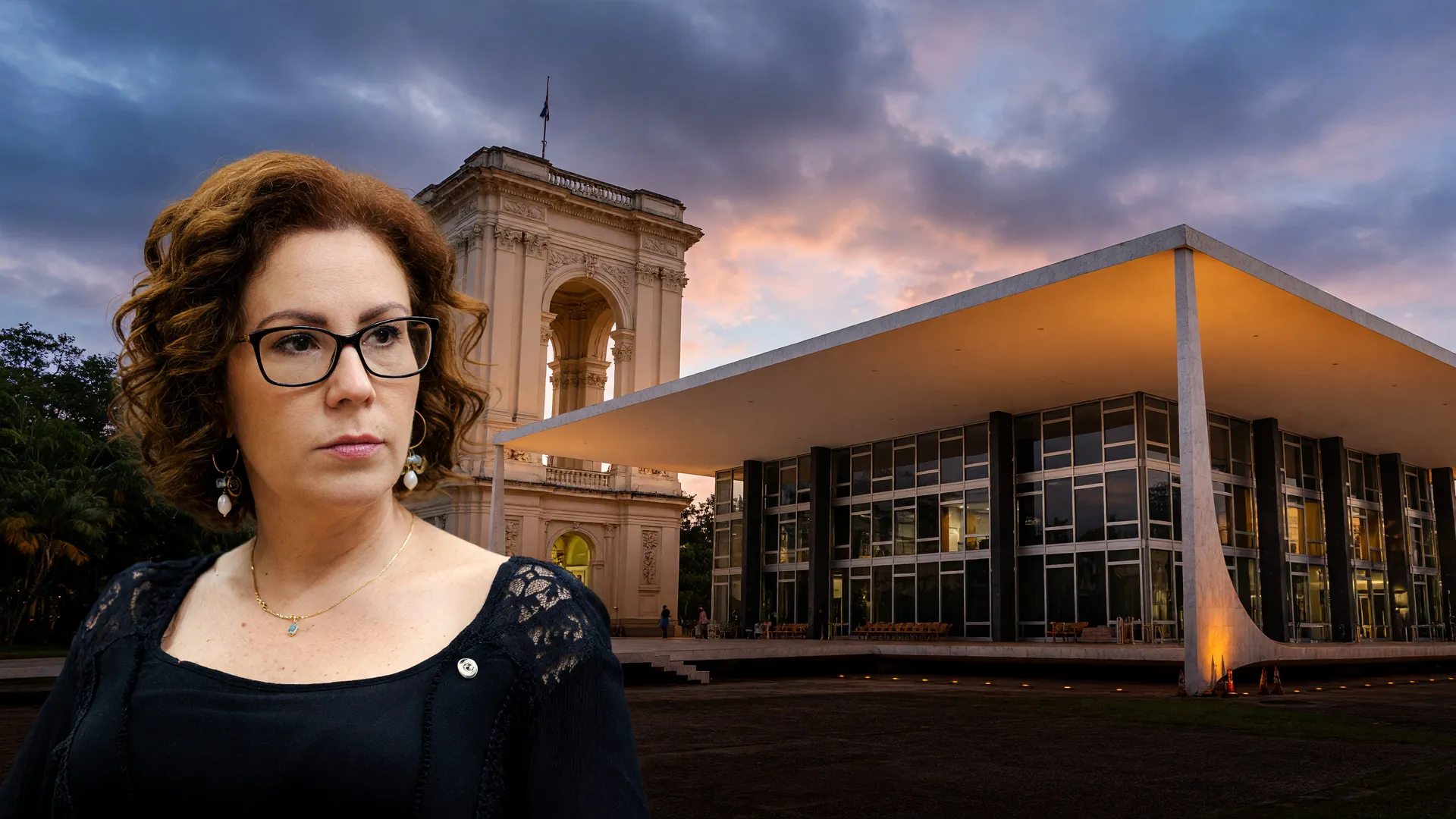 Retrato institucional de Carla Zambelli: extradição por perseguição armada com STF ao fundo