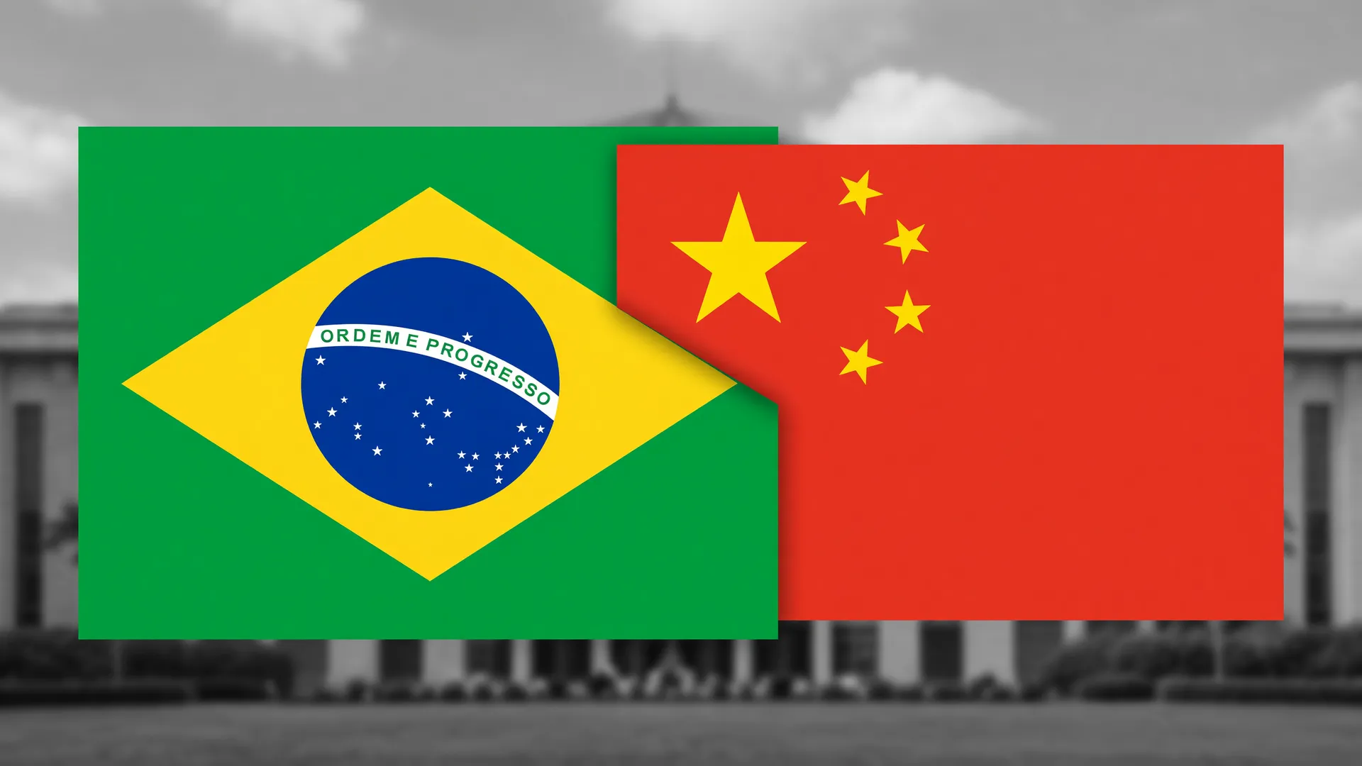 Bandeiras de Brasil e China em collage editorial simbolizando o limite da cota de carne bovina à China