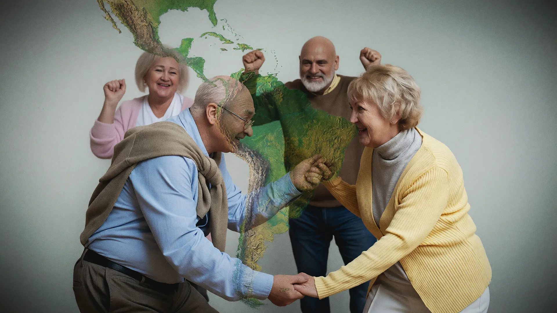 Grupo de idosos latino-americanos sorridentes ilustra como a demência avança América Latina, afetando 1 em cada 6 idosos.