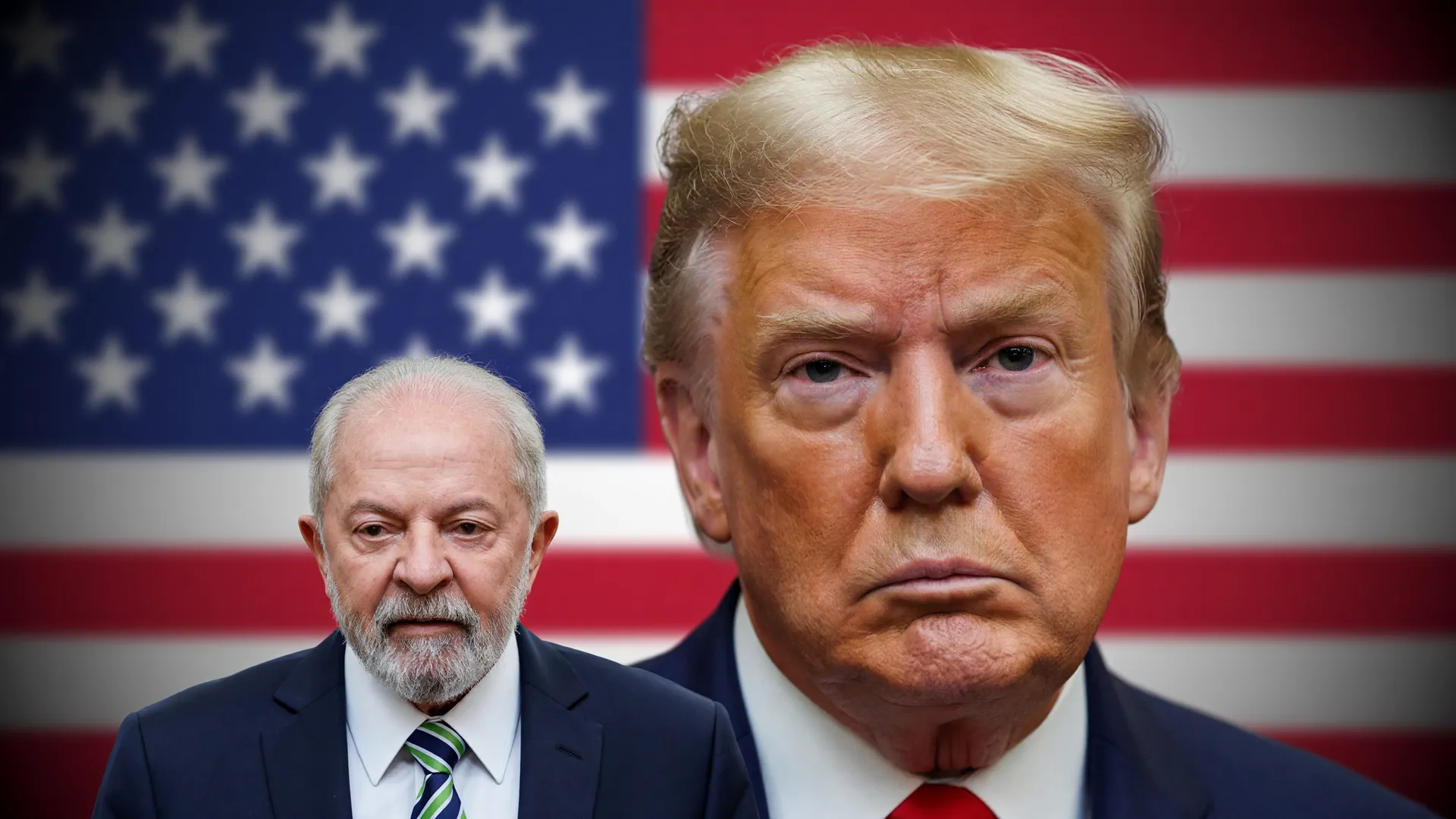 Documento do tarifaço cita Trump diversas vezes, com Lula e bandeira dos EUA simbolizando tensão comercial Brasil-EUA