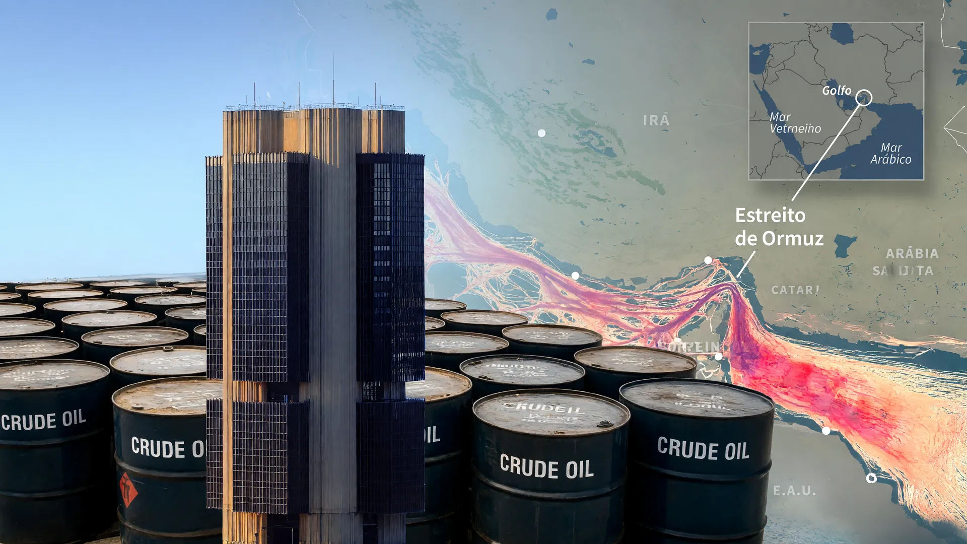 Composição editorial com Banco Central, petróleo e Oriente Médio: pressão do IPCA de junho sobre juros e dólar