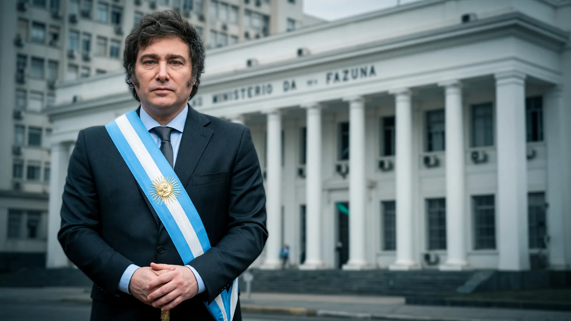Fachada do Ministério da Fazenda e retrato de Milei ilustram crise: Durigan chama Milei de palhaço