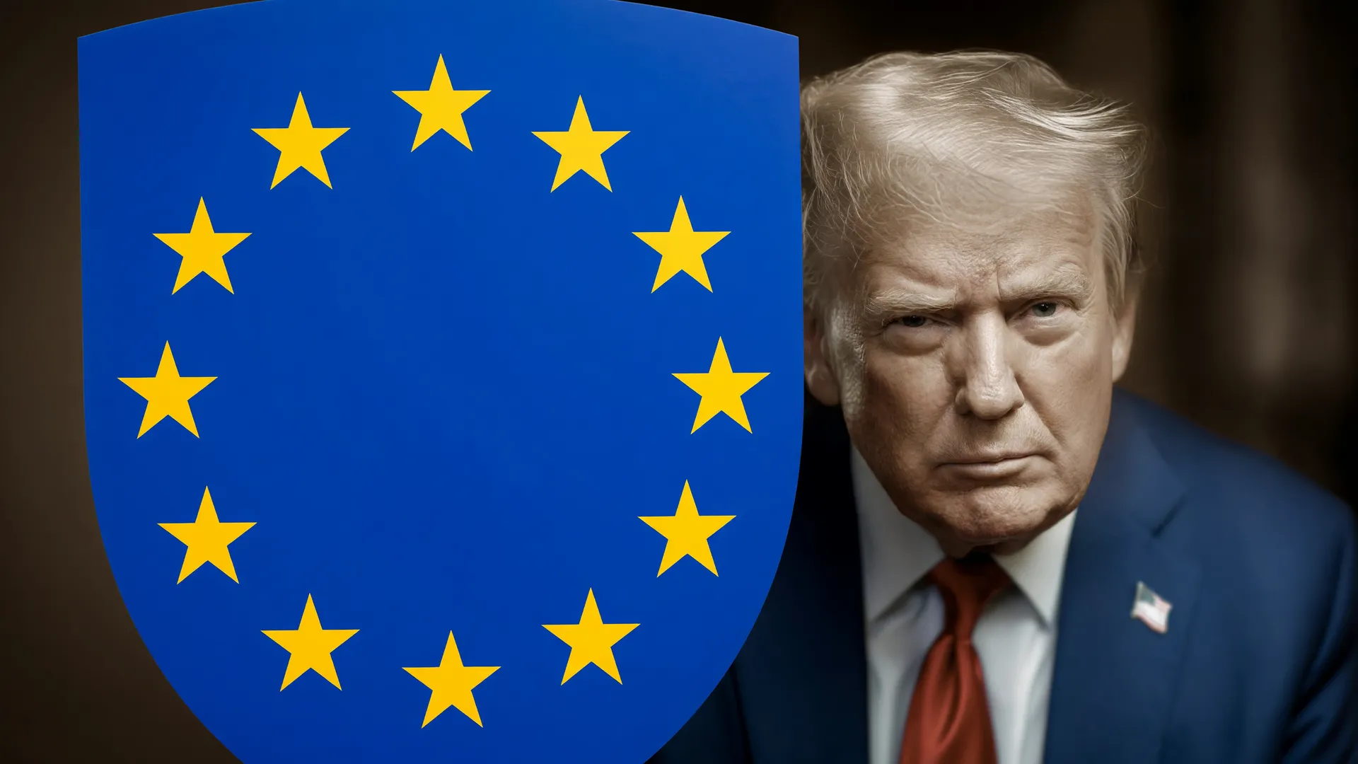 Bandeira europeia em escudo contra pressão. Euro digital garante soberania financeira Europa.