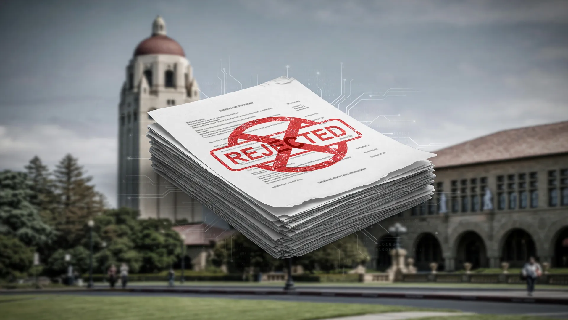 Pilha de currículos rejeitados por IA ilustra como a IA rejeita currículo em empresas diferentes, aponta estudo de Stanford.
