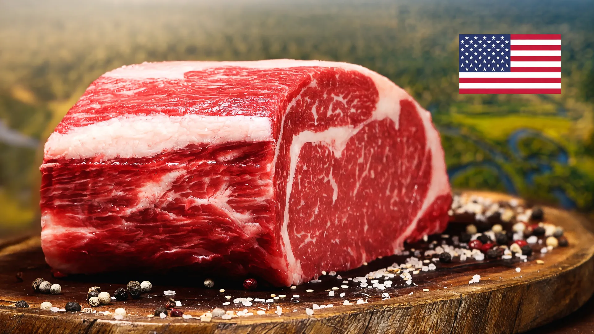 Corte de carne bovina em destaque com floresta amazônica ao fundo, simbolizando a isenção tarifa carne bovina EUA