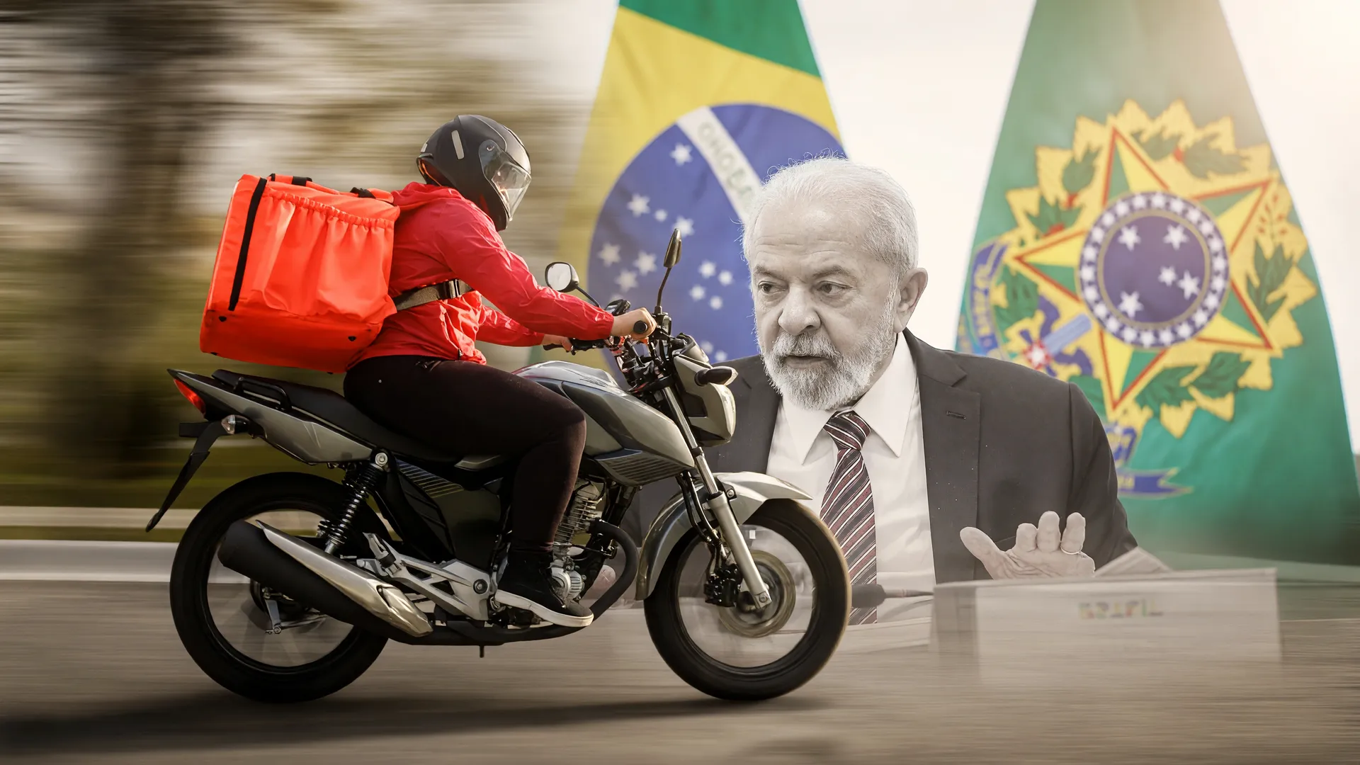 Entregador em motocicleta com apoio institucional para linha de crédito entregadores aplicativo Move Brasil