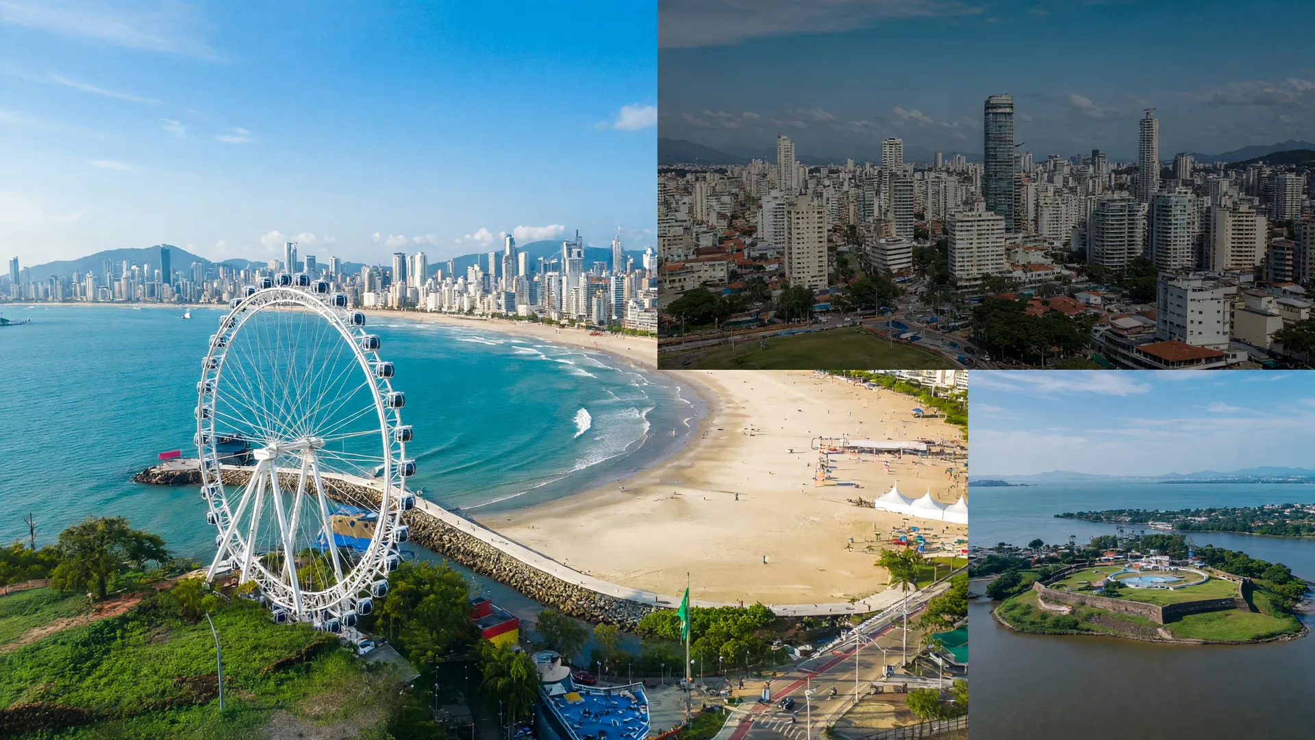 Vista aérea de Balneário Camboriú, em Santa Catarina, estado com a menor taxa de mortes violentas do Brasil em 2025