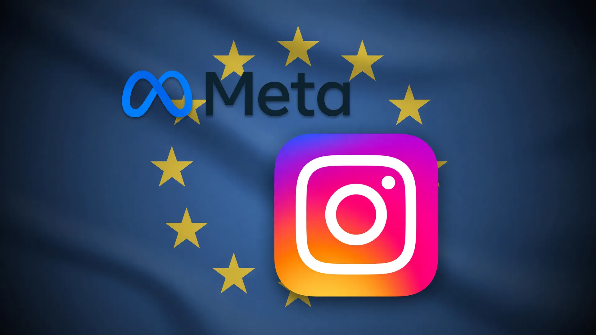 Regulação europeia versus design viciante: bandeira UE com logos de Meta e Instagram