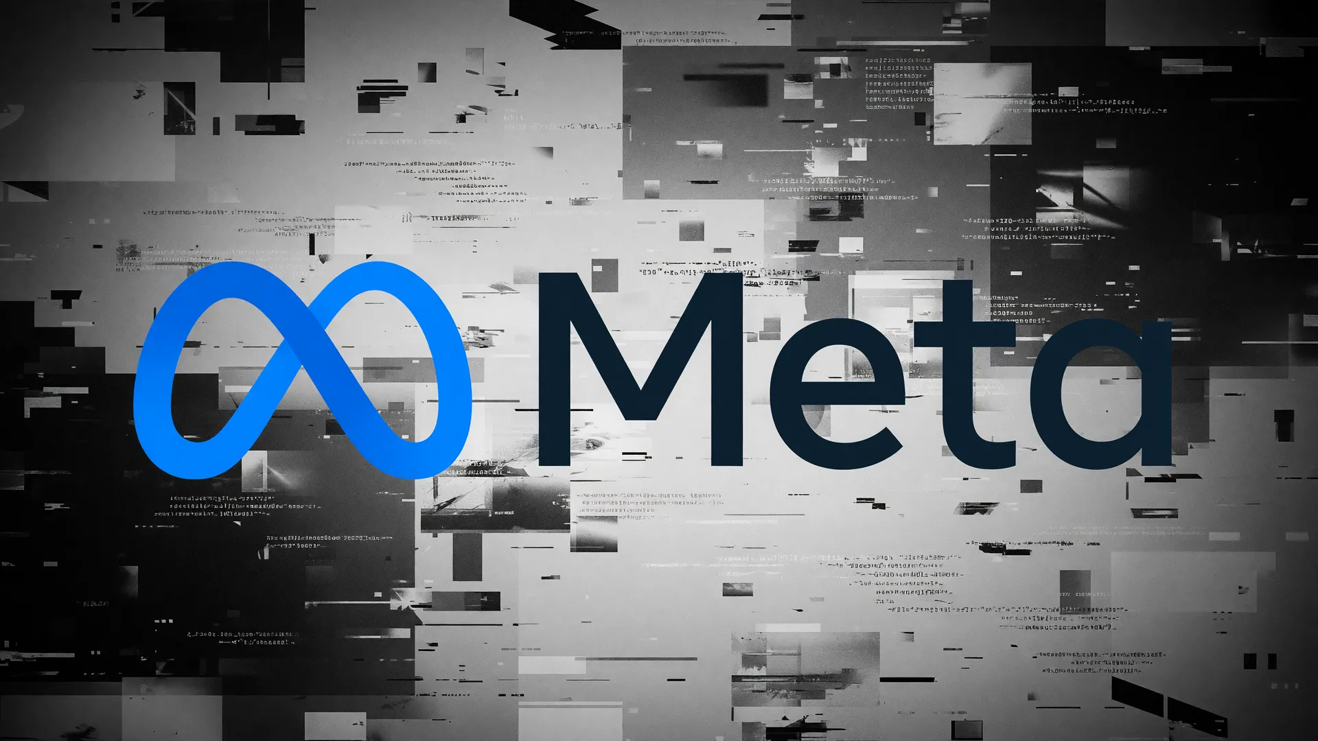 Logo da Meta com interferência digital sugerindo vigilância de funcionários para treinamento de inteligência artificial