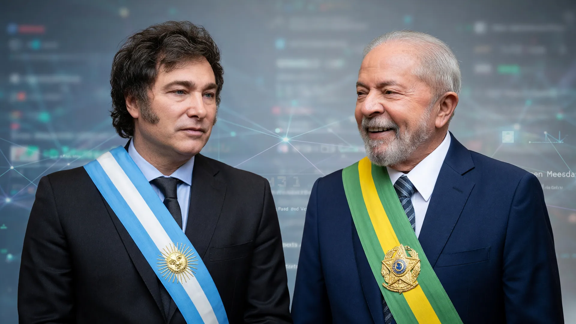 Milei críticas a Lula: retratos oficiais lado a lado simbolizam a crise diplomática entre Brasil e Argentina