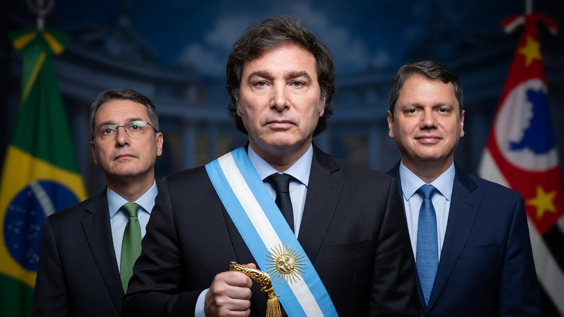 Milei recebe Ordem do Ipiranga de Tarcísio antes de apoiar Flávio Bolsonaro à Presidência