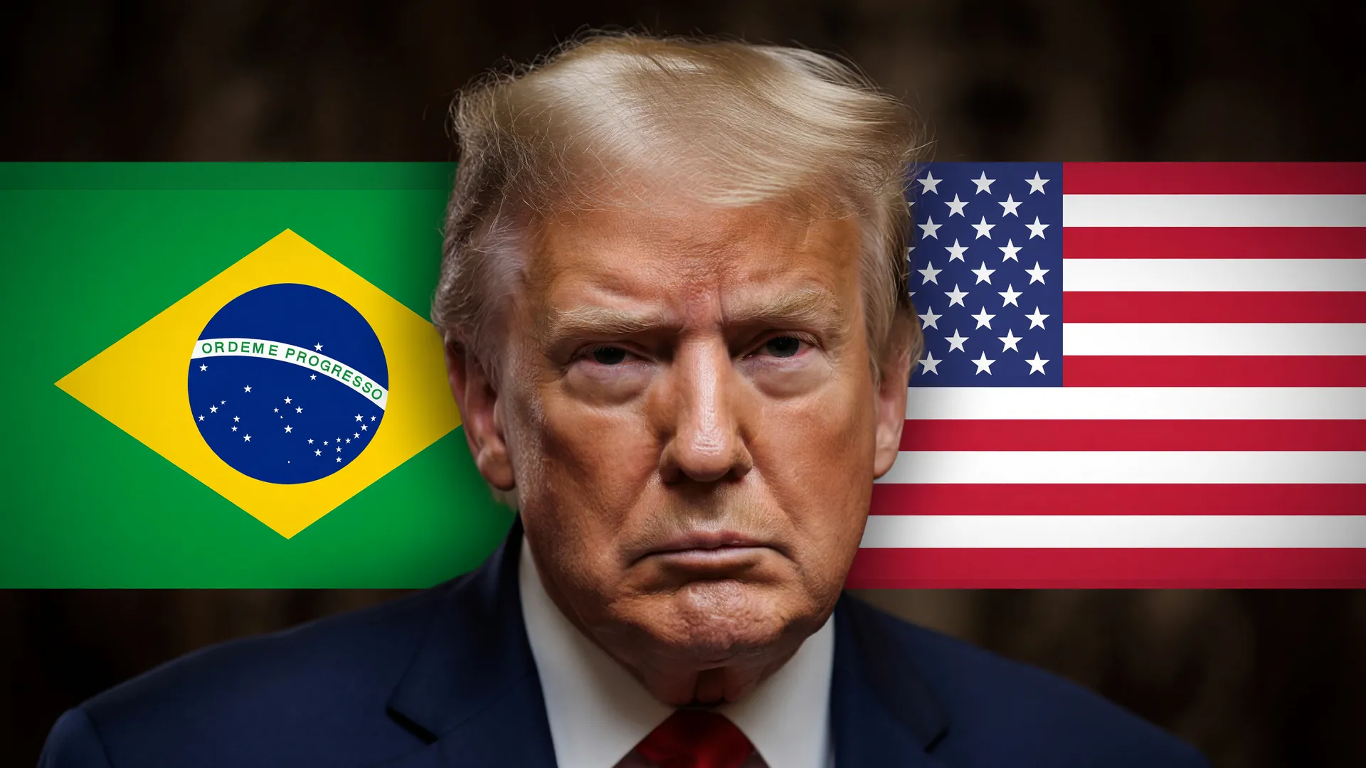 Negociações Brasil EUA tarifaço julho com Trump e bandeiras nacionais em foco