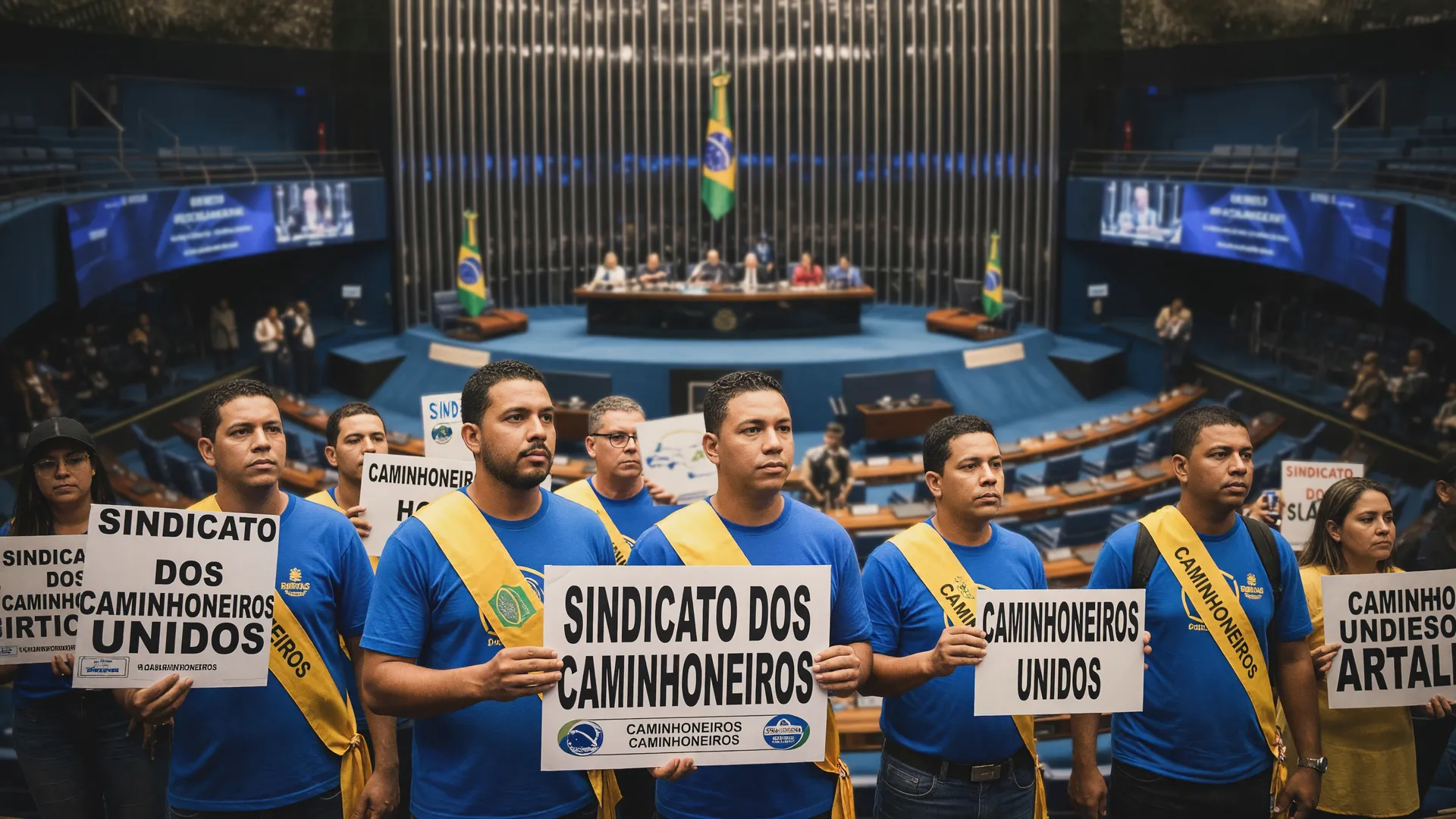 Caminhoneiros em protesto após Senado aprovar MP sobre piso mínimo do frete rodoviário no Brasil
