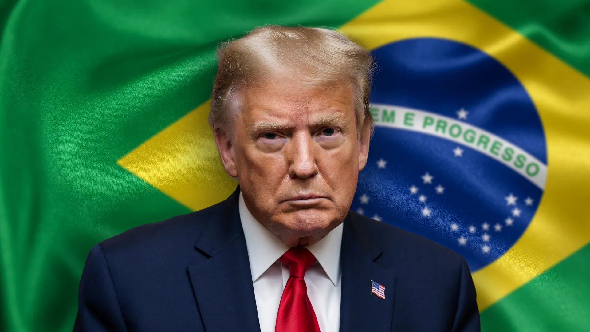 Donald Trump e a bandeira do Brasil ilustram o prazo do tarifaço de Trump que termina nesta quarta