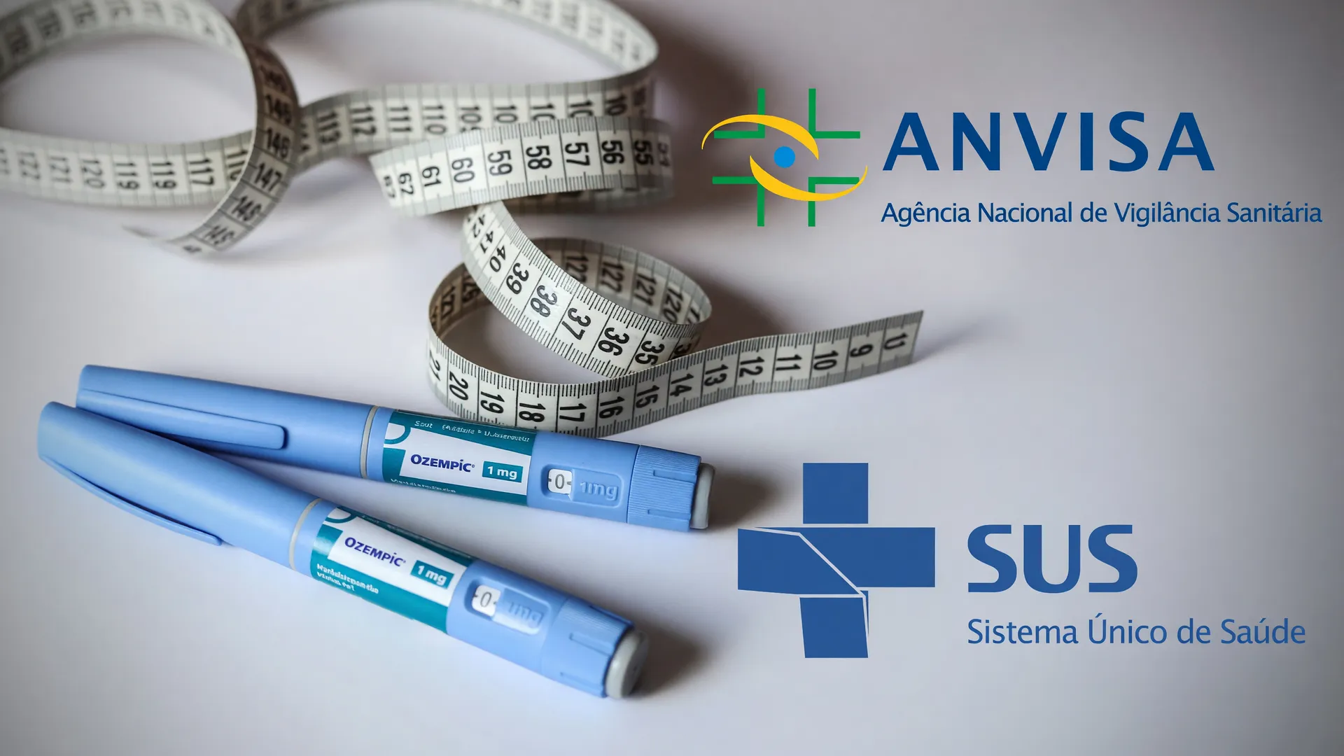 Canetas de semaglutida Ozempic com logo da Anvisa e SUS, representando o preço da semaglutida no Brasil