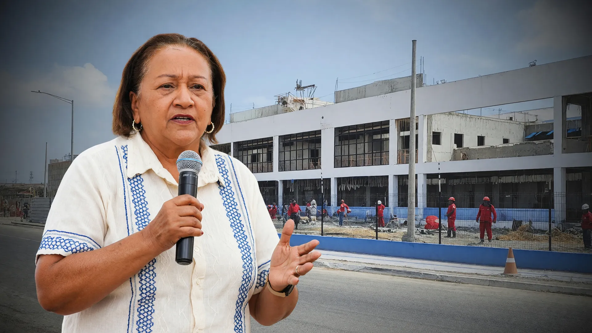 Fátima Bezerra discursa ao lado da obra parada do hospital de Natal, símbolo das promessas de campanha Fátima Bezerra