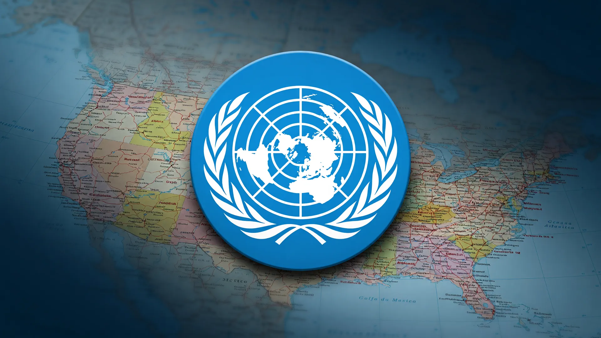 Globo da ONU sobre mapa dos EUA ilustrando o relatório ONU riscos inteligência artificial