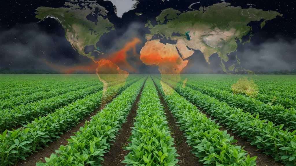 Lavoura de soja em crescimento sob risco do El Niño, simbolizando a safra recorde de soja 2026/27 no Brasil