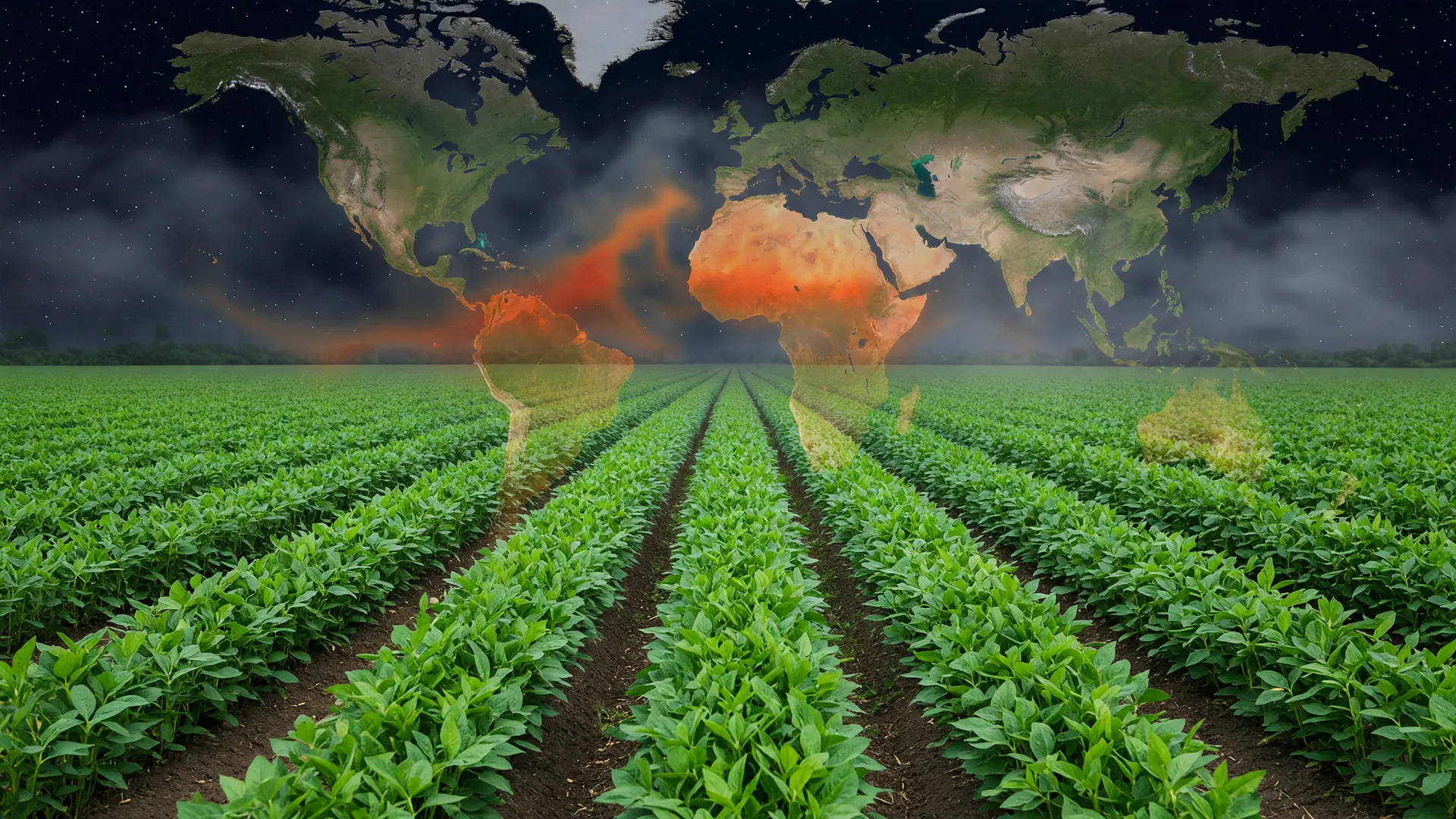 Lavoura de soja em crescimento sob risco do El Niño, simbolizando a safra recorde de soja 2026/27 no Brasil