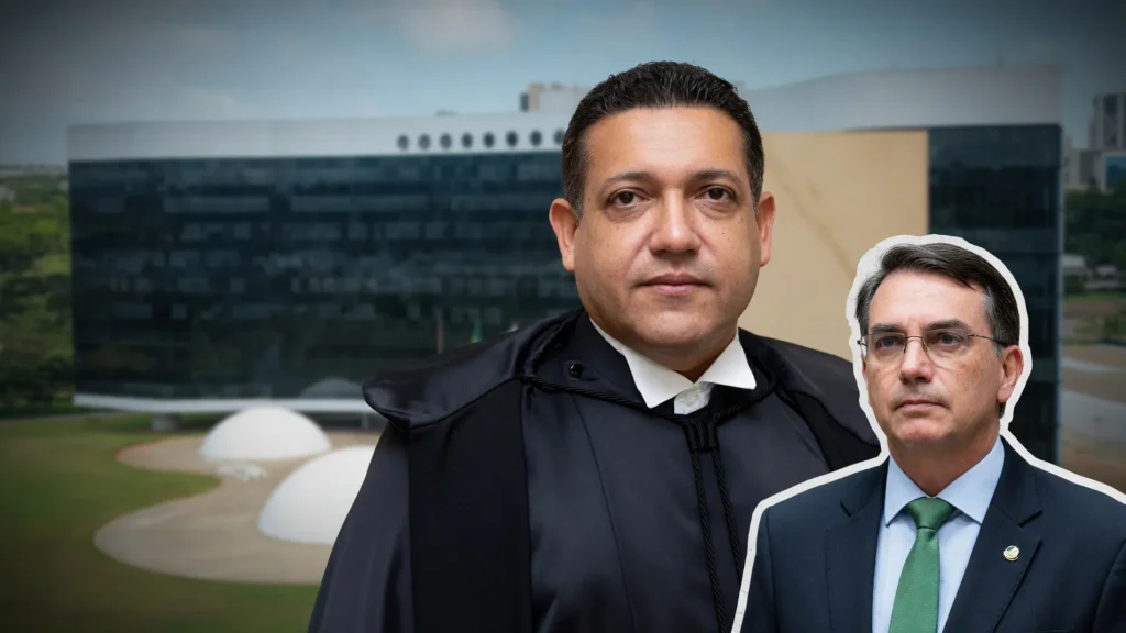 TSE ao fundo com Nunes Marques em destaque, ilustrando proposta de selo de acurácia eleitoral no Brasil