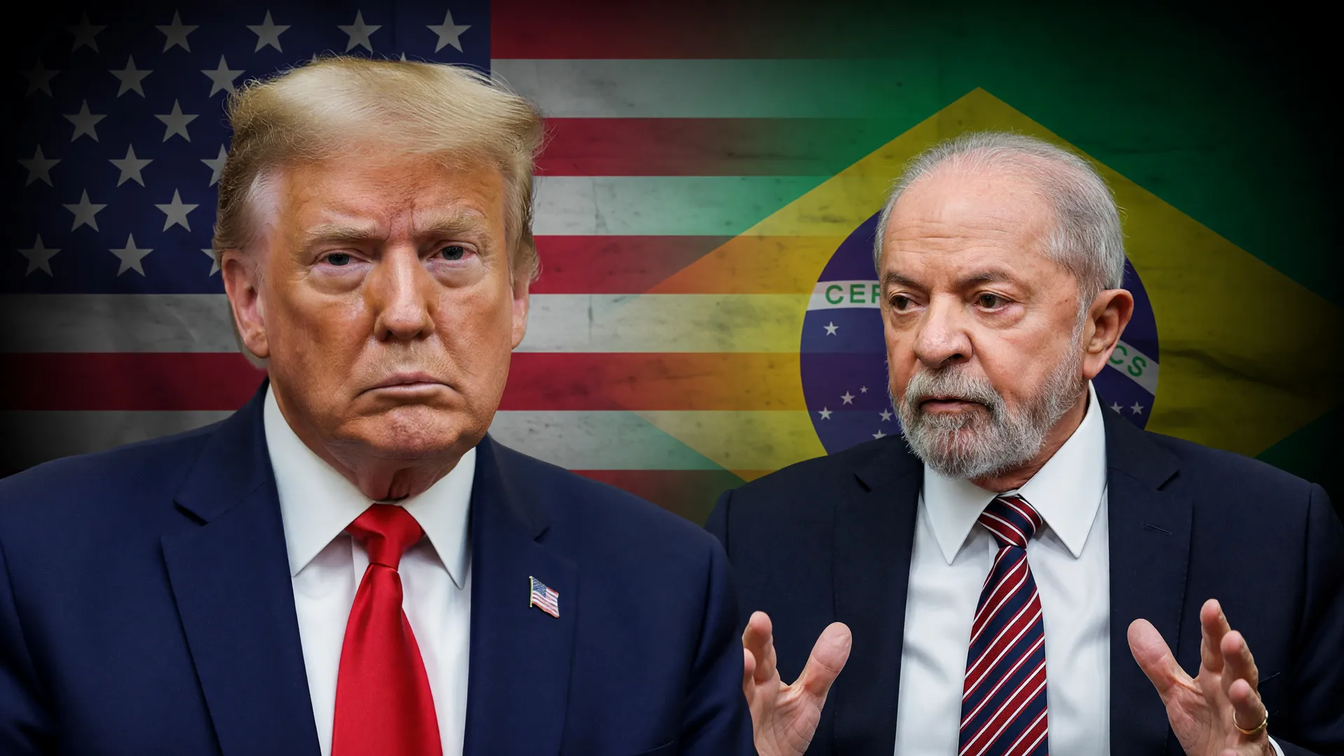 Trump e Lula simbolizam a tensão comercial gerada pela tarifa de 25% sobre Brasil imposta pelos EUA