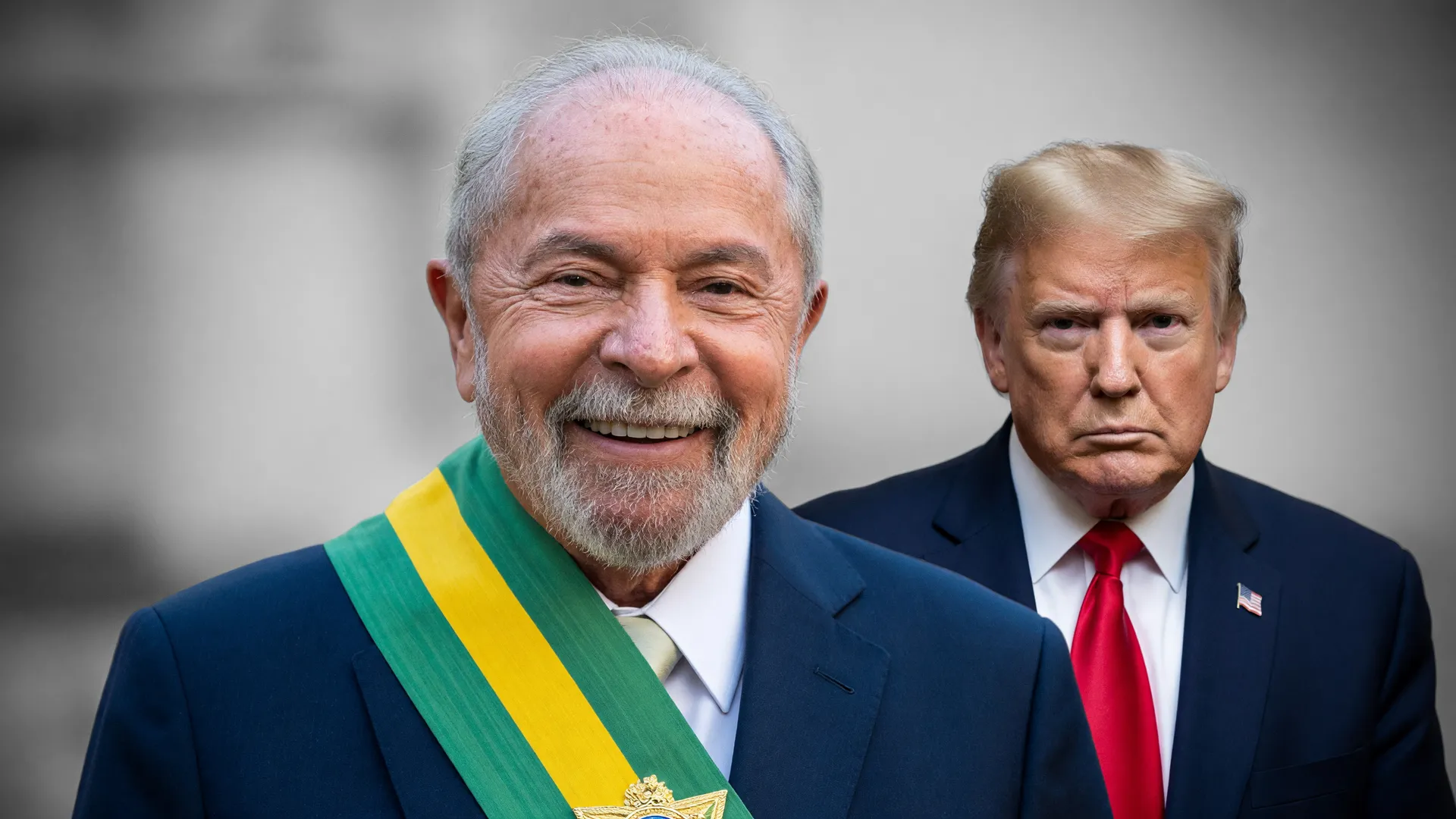 Lula e Trump em composição editorial sobre o tarifaço de 25% dos EUA contra o Brasil